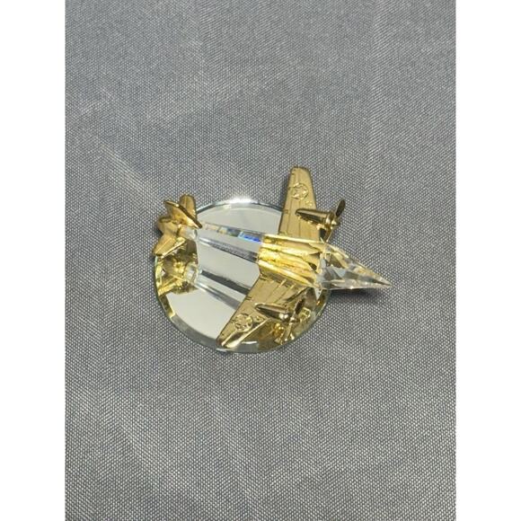 Vintage 3" Authentic Crystal And Gold Airplane On Glass Mirror Base - Picture 4 of 7